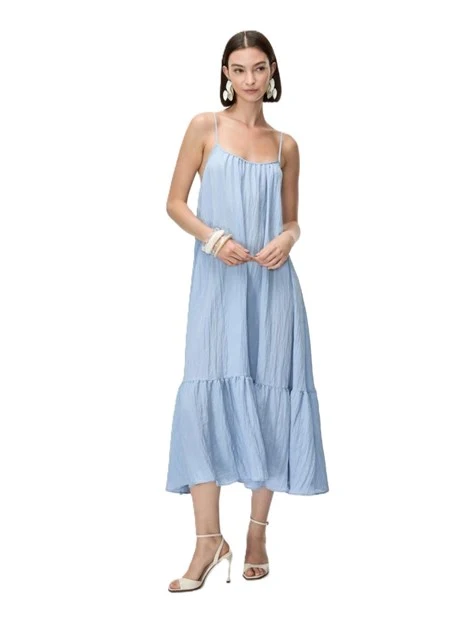 VESTITO LUNGO IN TESSUTO FLUIDO CON BALZA SUL FONDO  AZZURRO