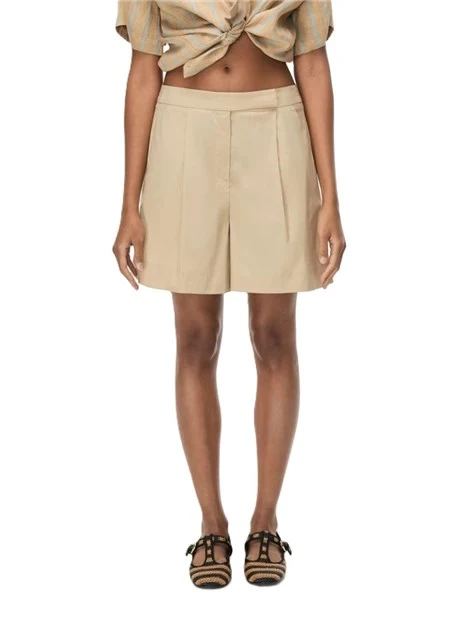 SHORTS IN MISTO COTONE STRETCH CON PINCES DONNA BEIGE