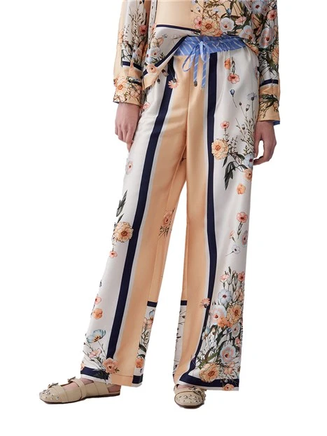 PANTALONI A PALAZZO IN TWILL STAMPATO DONNA BLU