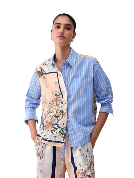 CAMICIA CON FANTASIA CON TASCHINO DONNA BLU