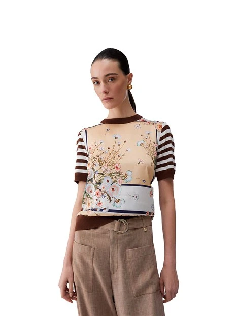 T-SHIRT MANICA CORTA CON FANTASIA DONNA BEIGE