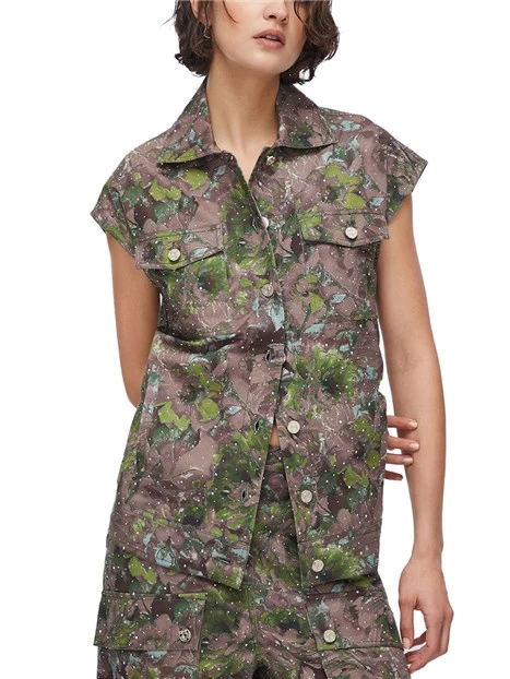 GILET IN COTONE CON STAMPA DONNA VERDE