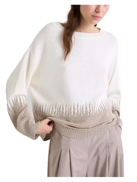 MAGLIA GIROCOLLO IN MISTO LANA E CASHMERE CON INTARSIO DONNA BIANCO