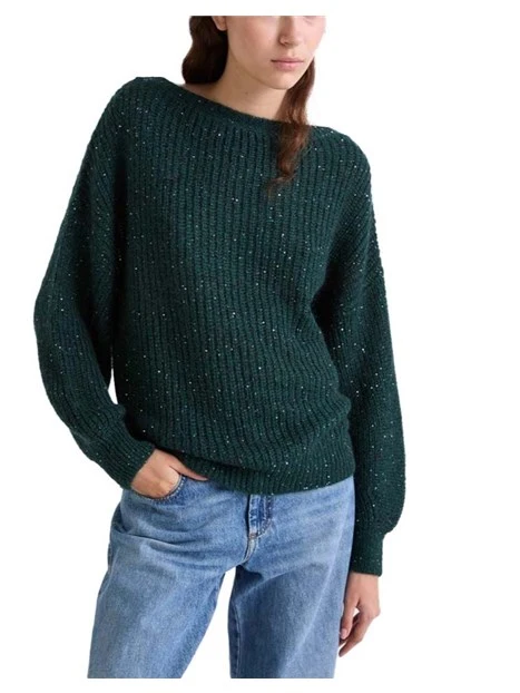 MAGLIA GIROCOLLO IN MISTO MOHAIR E MICRO PAILLETTE DONNA VERDE