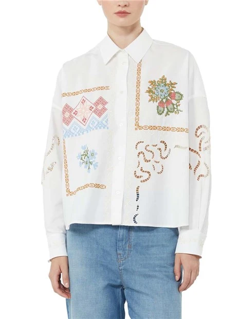 CAMICIA CON RICAMI FLOREALI DONNA BIANCO