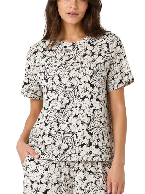 T-SHIRT MANICA CORTA IN COTONE A FANTASIA DONNA AVORIO