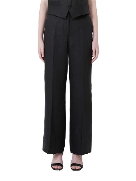 PANTALONE PALAZZO IN LINO CON PINCES DONNA NERO
