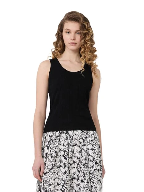 TOP SMANICATO LAVORATO A COSTE IRREGOLARI DONNA NERO