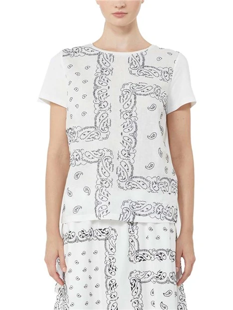 BLUSA IN JERSEY MANICA CORTA GIROCOLLO RICAMATO DONNA OFF  BIANCO