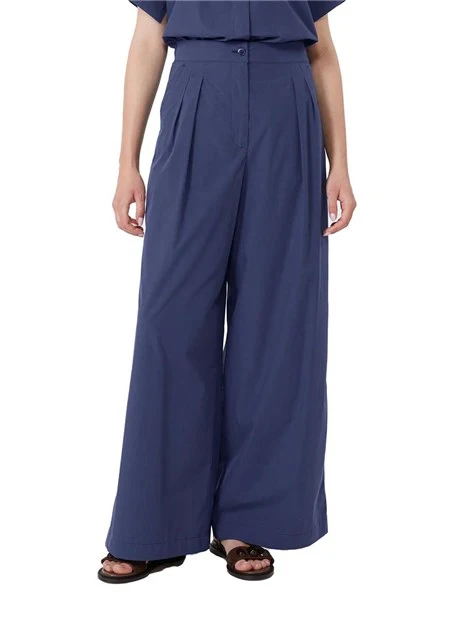 PANTALONI PALAZZO IN PURO COTONE  CON ELASTICO DONNA BLU