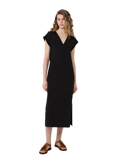 VESTITO LUNGO CON SCOLLO A V E MANICHE AD ALETTA DONNA MARRONE