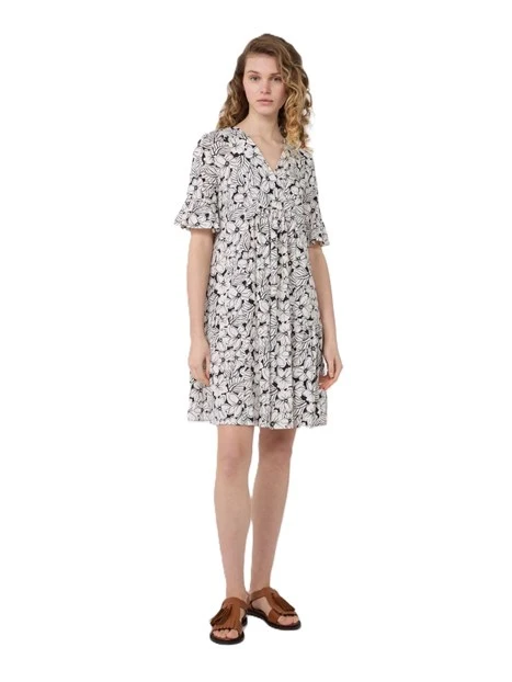 VESTITO CORTO KAFTANO  CON GONNA A BALZE DONNA AVORIO