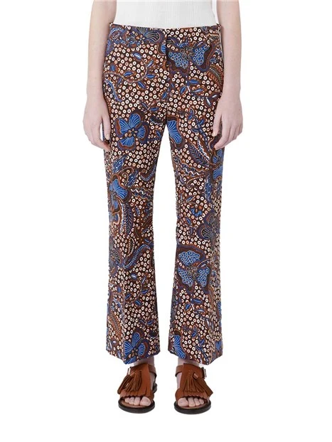 PANTALONI A SIGARETTA CON ZIP  E GANCETTO FANTASIA DONNA MARRONE