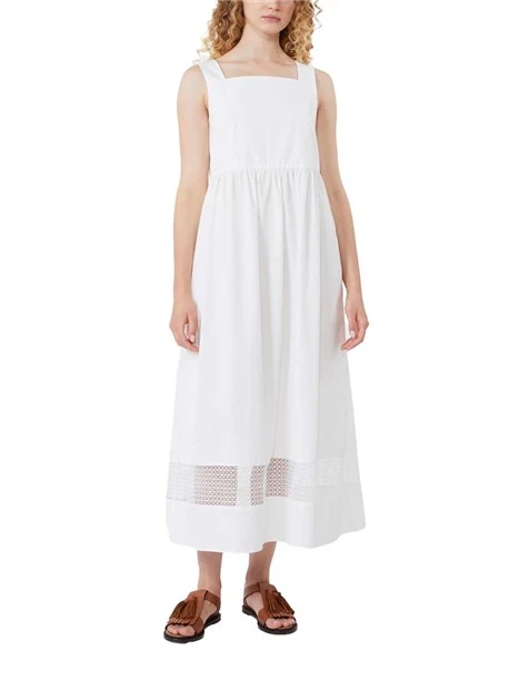 VESTITO LUNGO ZIP INVISIBILE E INSERTI IN PIZZO DONNA BIANCO