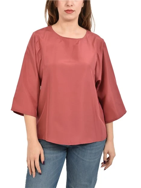 BLUSA IN PURA SETA CON INSERTO DI COTONE E LYOCELL DONNA ROSSO