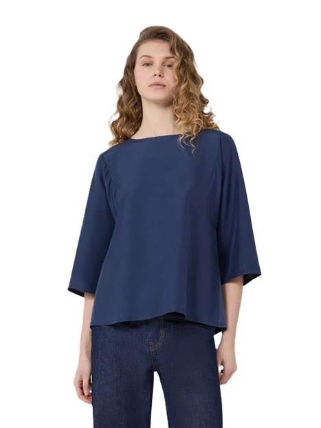 BLUSA IN PURA SETA CON INSERTO DI COTONE E LYOCELL DONNA BLU