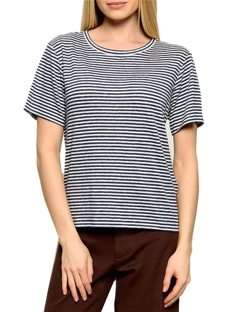T-SHIRT MANICA CORTA IN LINO CON LOGO SUL RETRO DONNA BEIGE