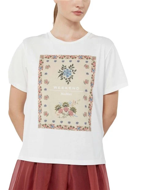 T-SHIRT MANICA CORTA CON SPAMPE FANTASIA DONNA BIANCO