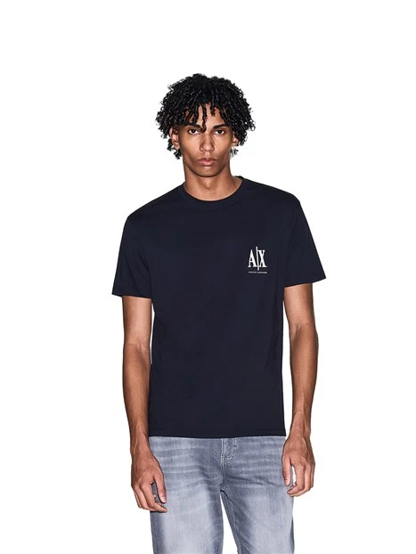 T-SHIRT MANICA CORTA CON LOGO SUL PETTO A CONTRASTO UOMO  BLU