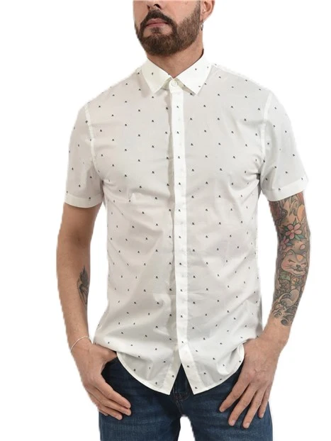 CAMICIA MANICA CORTA CON LOGO A CONTRASTO UOMO BIANCO