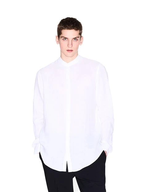 CAMICIA COREANA IN LINO UOMO BIANCO