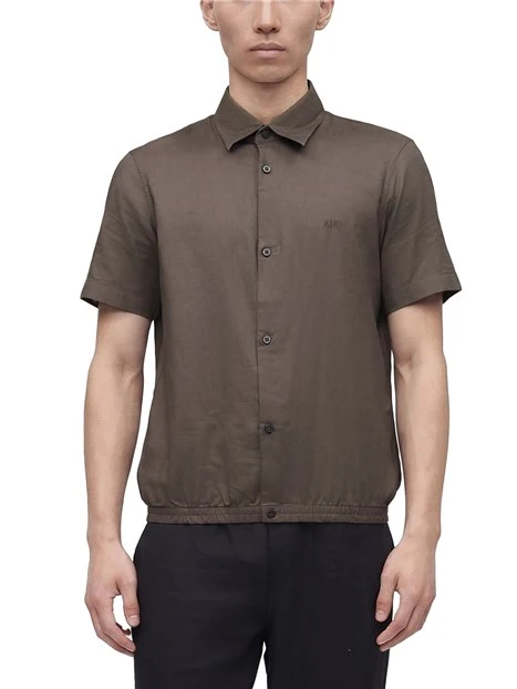 CAMICIA MANICA CORTA CON LOGO RICAMATO UOMO MARRONE