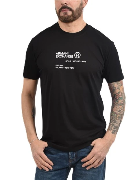T-SHIRT MANICA CORTA CON TESTO STAMPATO UOMO NERO
