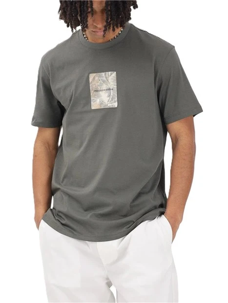 T-SHIRT MANICA CORTA IN COTONE CON INSERTO FANTASIA UOMO VERDE