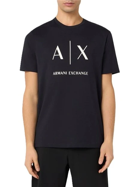 T-SHIRT MANICA CORTA IN COTONE  CON STAMPA LOGO UOMO BLU