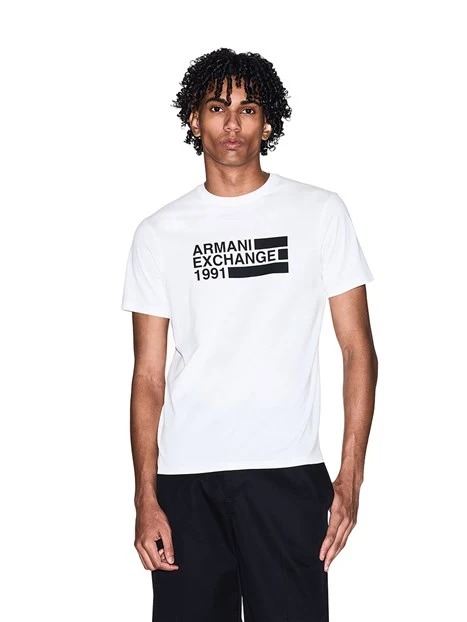 T-SHIRT MANICA CORTA CON STAMPA A CONTRASTO UOMO BIANCO