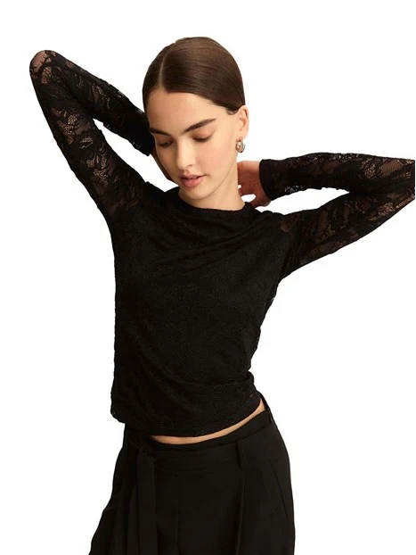 MAGLIA GIROCOLLO IN PIZZO DONNA NERO