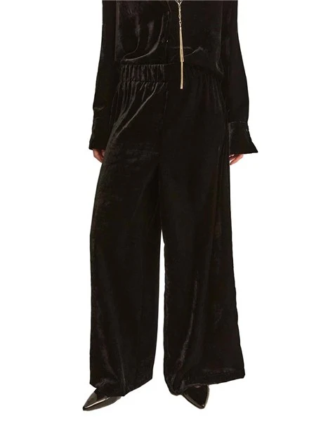 PANTALONI PALAZZO IN VELLUTO MORBIDO CON ELASTICO DONNA NERO