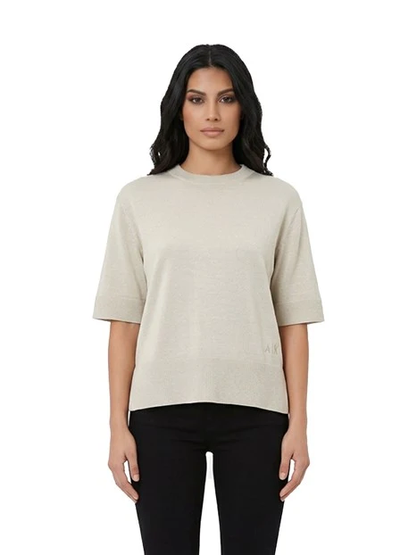 T-SHIRT MANICA CORTA IN MISTO LINO CON SPACCO GRIGIO