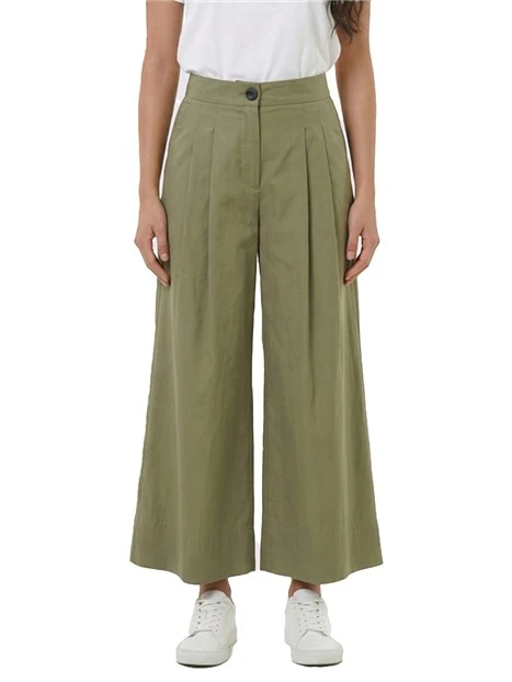 PANTALONI PALAZZO IN COTONE VITA ALTA  DONNA VERDE