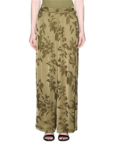 PANTALONI PALAZZO IN VISCOSA CON STAMPA FOLIAGE DONNA VERDE