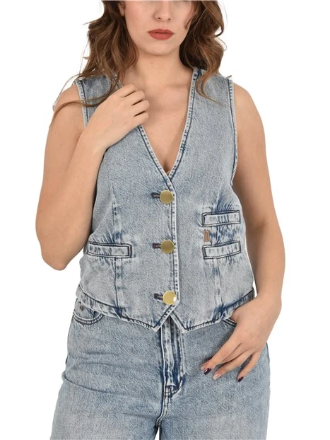GILET IN DEMIN CON BOTTONI DONNA BLU