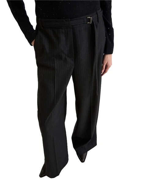 PANTALONI PALAZZO IN FLANELLA GESSATO DONNA NERO