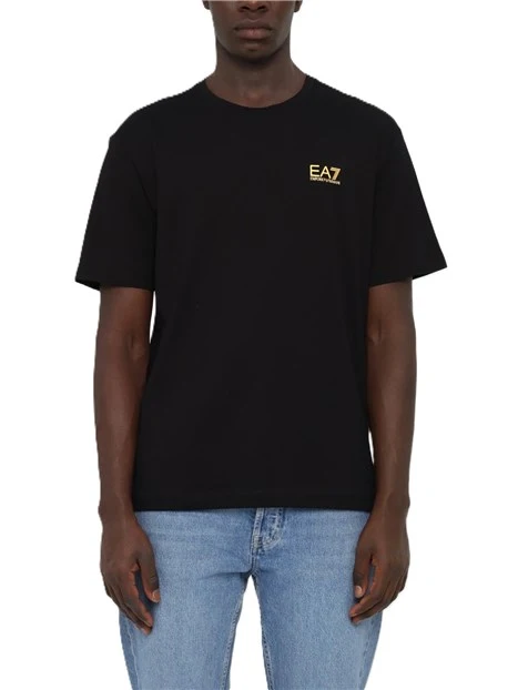 T-SHIRT MANICA CORTA IN JERSEY DI COTONE CON LOGO EA7 UOMO NERO