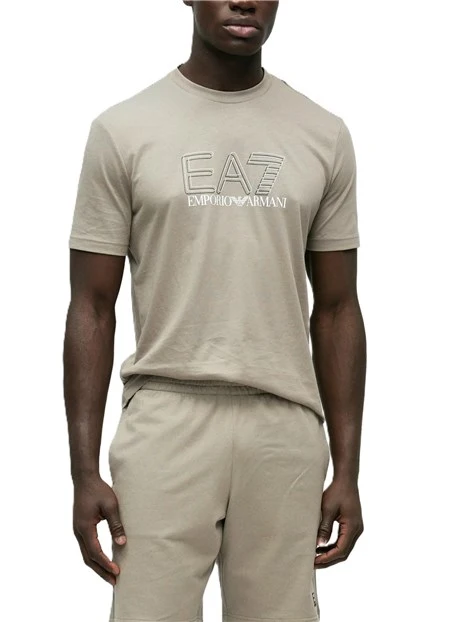 T-SHIRT MANICA CORTA IN JERSEY DI COTONE TRASPIRANTE CON LOGO STAMPATO BEIGE