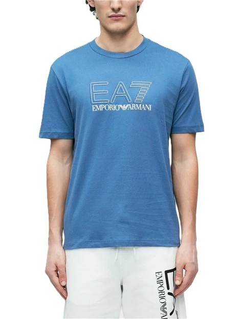 T-SHIRT MANICA CORTA IN JERSEY DI COTONE TRASPIRANTE CON LOGO STAMPATO BLU CHIARO