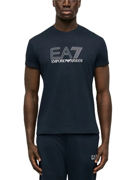T-SHIRT MANICA CORTA IN JERSEY DI COTONE TRASPIRANTE CON LOGO STAMPATO BLU SCURO