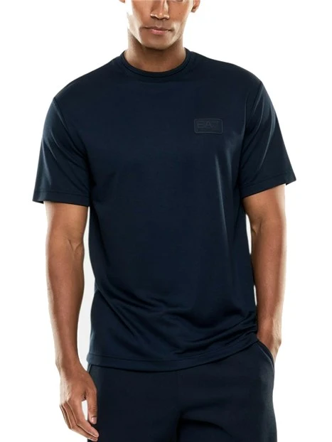 T-SHIRT MANICA CORTA IN JERSEY DI COTONE CON LOGO FRONTALE A CONTRASTO UOMO BLU