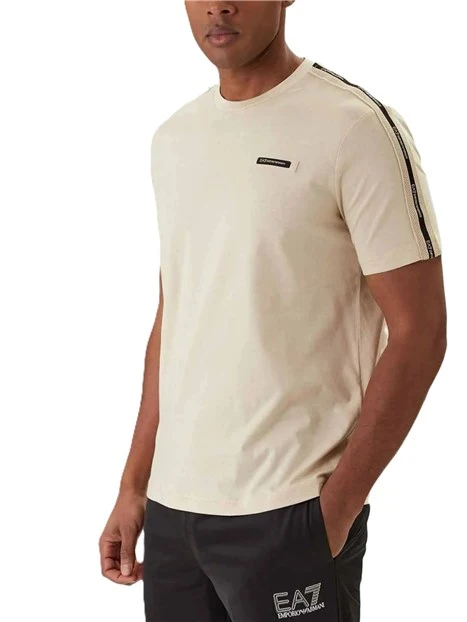 T-SHIRT MANICA CORTA CON BANDIERINA E DETTAGLIO TAPE SULLE SPALLE UOMO GRIGIO