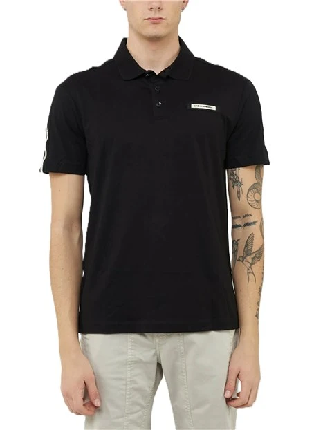 POLO IN JERSEY DI COTONE CON DETTAGLIO A CONTRASTO SULLE SPALLE UOMO NERO