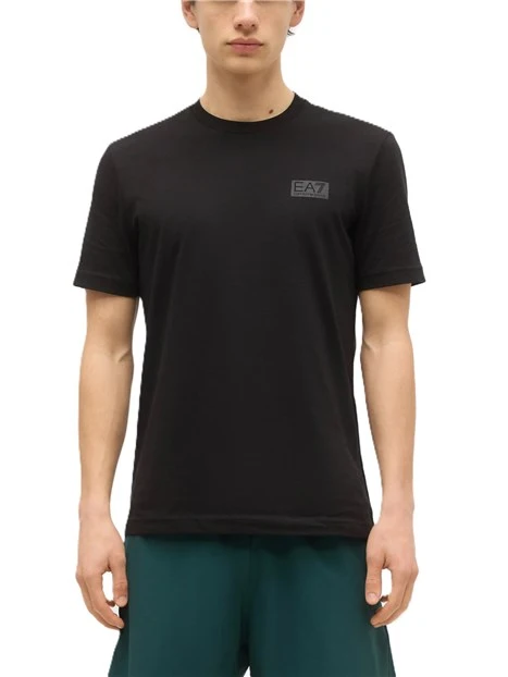 T-SHIRT MANICA CORTA IN COTONE  CON LOGO E MAXI STAMPA SUL RETRO UOMO NERO