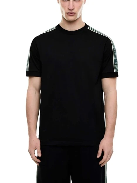 T-SHIRT MANICA CORTA IN COTONE CON INSERTI SULLE SPALLE UOMO NERO