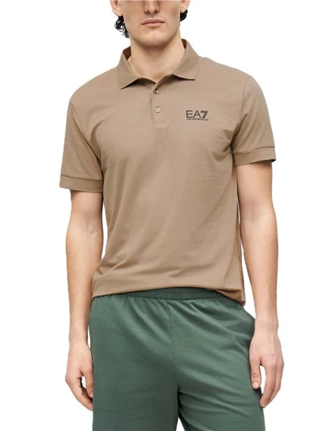POLO MANICA CORTA IN JERSEY DI COTONE ELASTICIZZATO CON LOGO E DETTAGLIO GRAFICO UOMO BEIGE