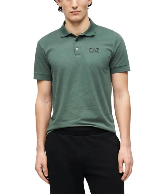 POLO MANICA CORTA IN JERSEY DI COTONE ELASTICIZZATO CON LOGO E DETTAGLIO GRAFICO UOMO  VERDE
