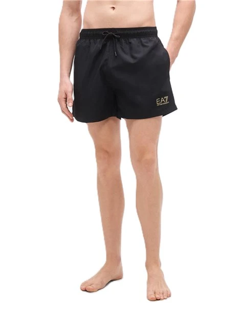 COSTUME BOXER VITA BASSA CON FASCIA ELASTICA E COULISSE UOMO NERO