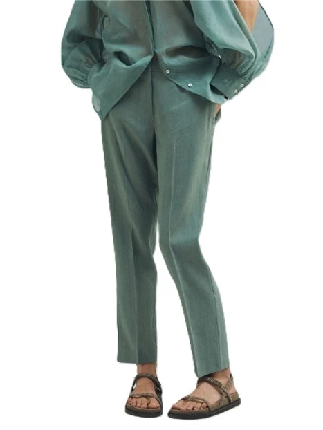 PANTALONI A SIGARETTA IN MISTO LINO CON INSERTO ELASTICIZZATO DONNA VERDE